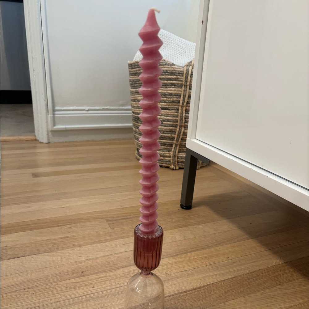 Anthropologie Pink Spiral Candle Holder